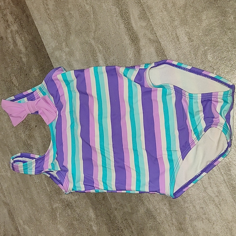 Circo Baby Girl One-Piece Swimsuit – Size 18M – Pastel Stripes & Bow